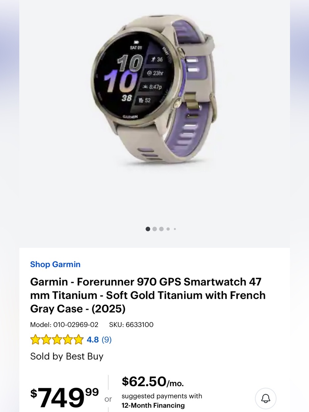 Garmin Forerunner 970 GPS Smartwatch 47 mm GPS Smartwatch Gray & Purple